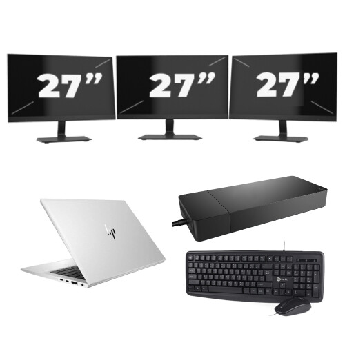 HP EliteBook 830 G7 - Intel Core i7-10e Generatie - 13 inch - 16GB RAM - 512GB SSD - Windows 11 Home + 3x 27 inch Monitor Tweedehands