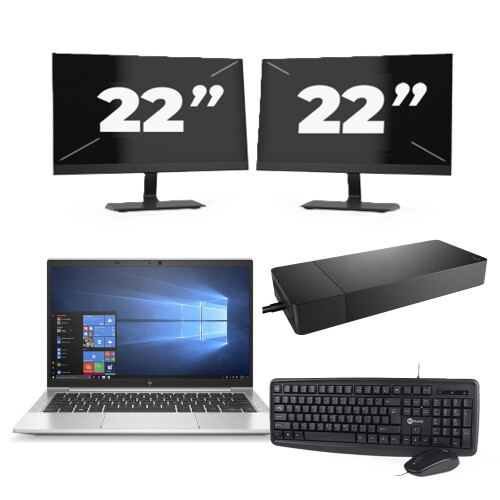 HP EliteBook 830 G7 - Intel Core i7-10e Generatie - 13 inch - 8GB RAM - 256GB SSD - Windows 11 + 2x 22 inch Monitor Tweedehands