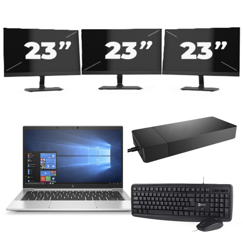 HP EliteBook 830 G7 - Intel Core i7-10e Generatie - 13 inch - 8GB RAM - 256GB SSD - Windows 11 + 3x 23 inch Monitor Tweedehands