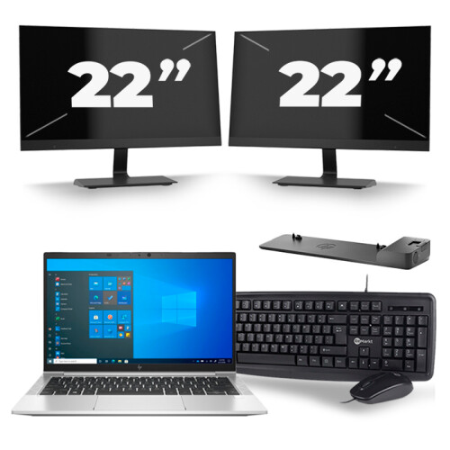 HP EliteBook 830 G8 - Intel Core i5-11e Generatie - 13 inch - 16GB RAM - 256GB SSD - Windows 11 + 2x 22 inch Monitor Tweedehands