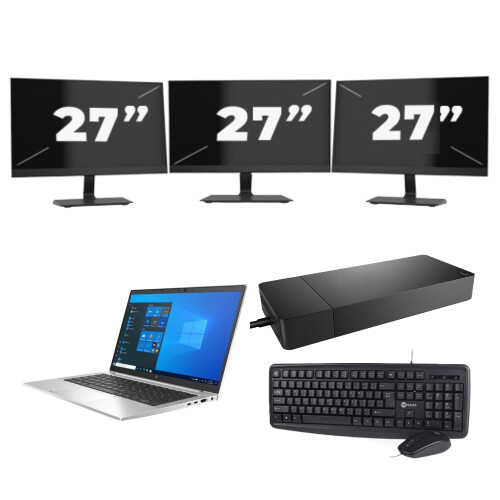 HP EliteBook 830 G8 - Intel Core i5-11e Generatie - 13 inch - 16GB RAM - 512GB SSD - Windows 11 Home + 3x 27 inch Monitor Tweedehands