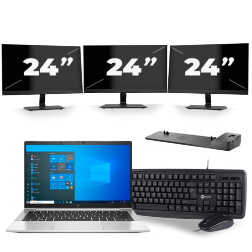 HP EliteBook 830 G8 - Intel Core i5-11e Generatie - 13 inch - 16GB RAM - 512GB SSD - Windows 11 + 3x 24 inch Monitor Tweedehands