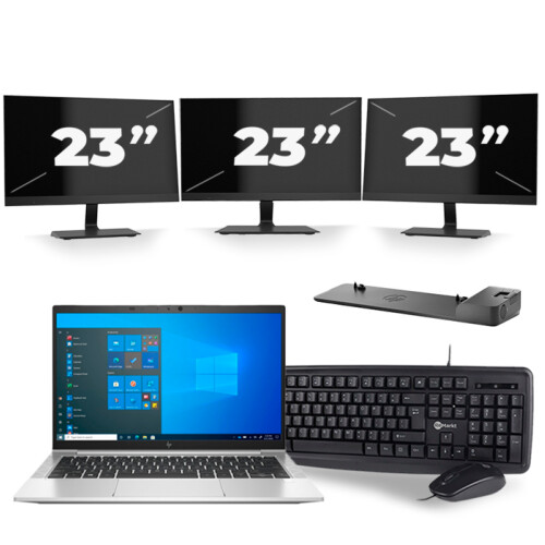 HP EliteBook 830 G8 - Intel Core i5-11e Generatie - 13 inch - 8GB RAM - 256GB SSD - Windows 11 + 3x 23 inch Monitor Tweedehands