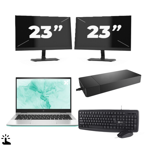 HP EliteBook 830 G8 - Intel Core i5-11e Generatie - 13 inch - Touch - 8GB RAM - 256GB SSD - Windows 11 Home + 2x 23 inch Monitor Tweedehands