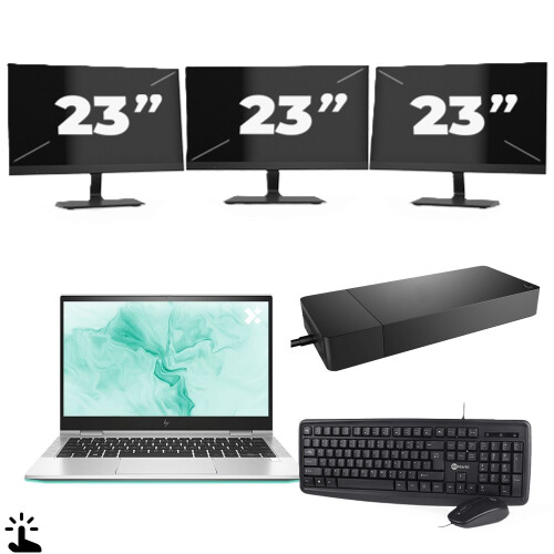 HP EliteBook 830 G8 - Intel Core i5-11e Generatie - 13 inch - Touch - 8GB RAM - 256GB SSD - Windows 11 Home + 3x 23 inch Monitor Tweedehands