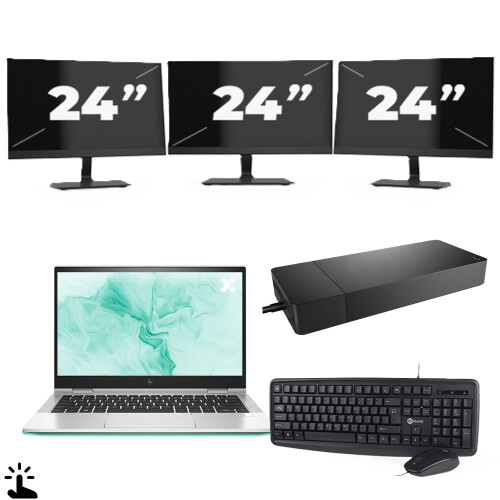 HP EliteBook 830 G8 - Intel Core i5-11e Generatie - 13 inch - Touch - 8GB RAM - 256GB SSD - Windows 11 Home + 3x 24 inch Monitor Tweedehands