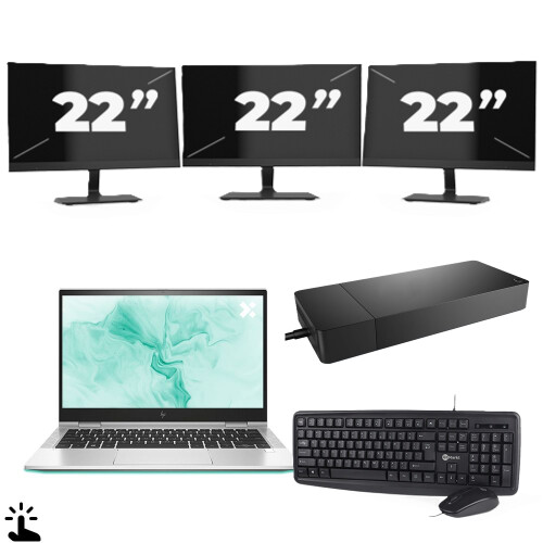 HP EliteBook 830 G8 - Intel Core i5-11e Generatie - 13 inch - Touch - 8GB RAM - 256GB SSD - Windows 11 Home + 3x 22 inch Monitor Tweedehands