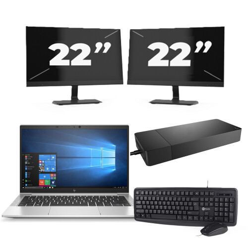 HP EliteBook 835 G7 - AMD Ryzen 3 Pro 4450U - 13 inch - 16GB RAM - 256GB SSD - Windows 10 Home + 2x 22 inch Monitor Tweedehands