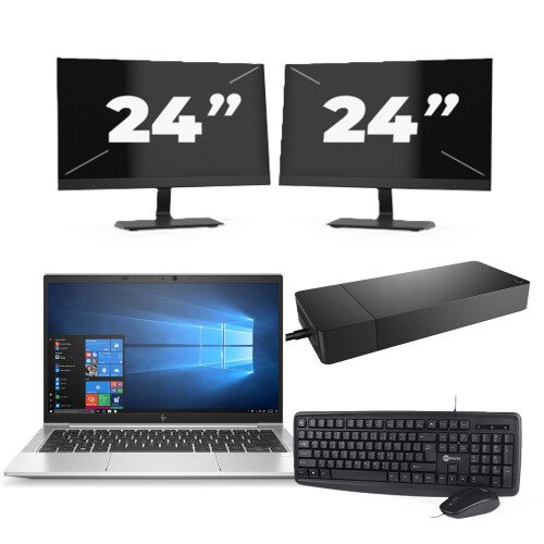 HP EliteBook 835 G7 - AMD Ryzen 3 Pro 4450U - 13 inch - 8GB RAM - 256GB SSD - Windows 10 Home + 2x 24 inch Monitor Tweedehands