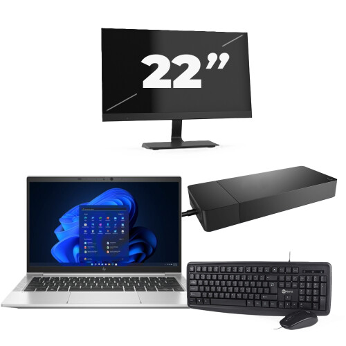 HP EliteBook 835 G8 - AMD Ryzen 3 PRO 5450U - 13 inch - 8GB RAM - 256GB SSD - Windows 11 Home + 1x 22 inch Monitor Tweedehands