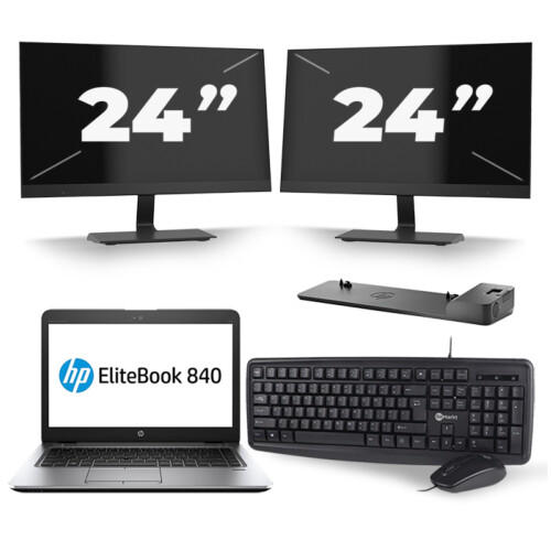 HP EliteBook 840 G3 - Intel Core i5-6e Generatie - 14 inch - 8GB RAM - 256GB SSD - Windows 11 + 2x 24 inch Monitor Tweedehands