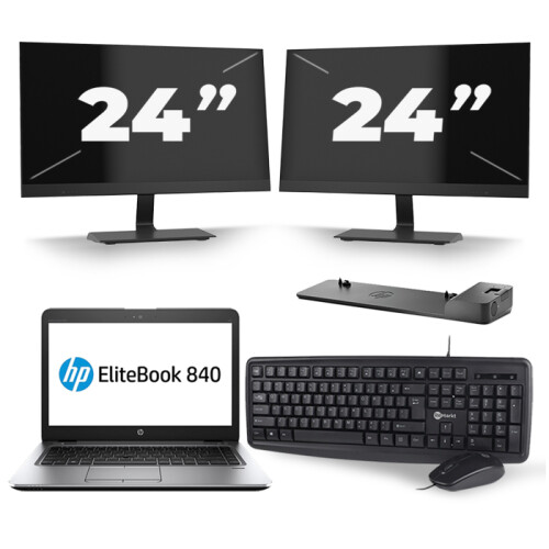 HP EliteBook 840 G3 - Intel Core i7-6e Generatie - 14 inch - 16GB RAM - 256GB SSD - Windows 11 + 2x 24 inch Monitor Tweedehands