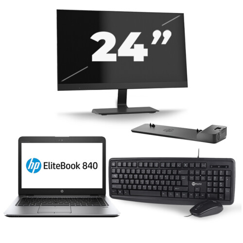 HP EliteBook 840 G3 - Intel Core i7-6e Generatie - 14 inch - 8GB RAM - 256GB SSD - Windows 11 + 1x 24 inch Monitor Tweedehands