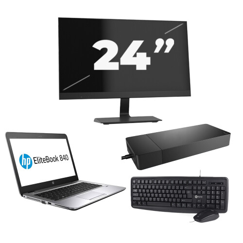 HP EliteBook 840 G3 - Intel Core i7-6e Generatie - 14 inch - 8GB RAM - 256GB SSD - Windows 11 + 1x 24 inch Monitor Tweedehands