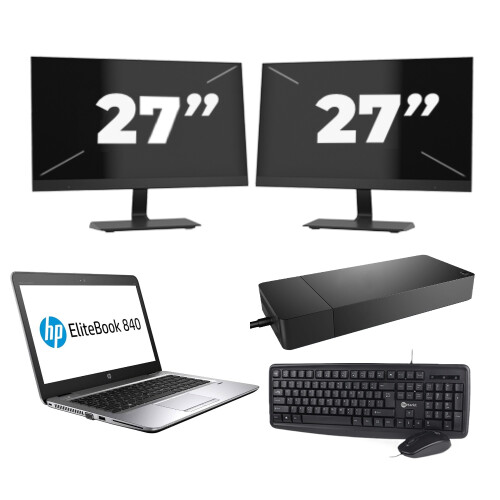 HP EliteBook 840 G3 - Intel Core i7-6e Generatie - 14 inch - 8GB RAM - 256GB SSD - Windows 11 Home + 2x 27 inch Monitor Tweedehands