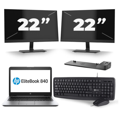 HP EliteBook 840 G3 - Intel Core i7-6e Generatie - 14 inch - 8GB RAM - 256GB SSD - Windows 11 + 2x 22 inch Monitor Tweedehands