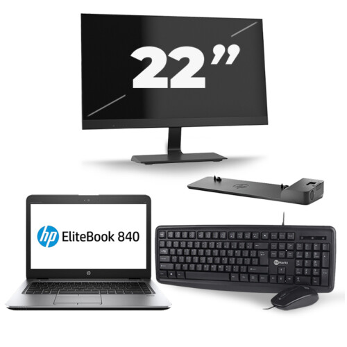 HP EliteBook 840 G3 - Intel Core i7-6e Generatie - 14 inch - 8GB RAM - 256GB SSD - Windows 11 + 1x 22 inch Monitor Tweedehands