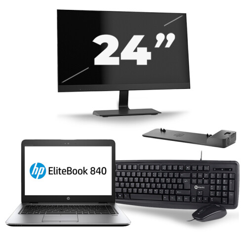 HP EliteBook 840 G4 - Intel Core i5-7e Generatie - 14 inch - 8GB RAM - 256GB SSD - Windows 11 + 1x 24 inch Monitor Tweedehands