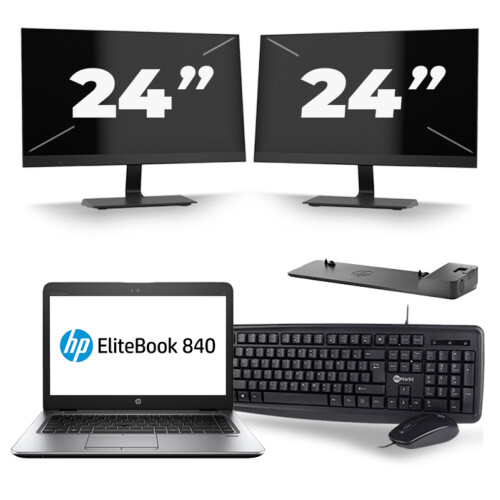 HP EliteBook 840 G4 - Intel Core i5-7e Generatie - 14 inch - 8GB RAM - 256GB SSD - Windows 11 + 2x 24 inch Monitor Tweedehands