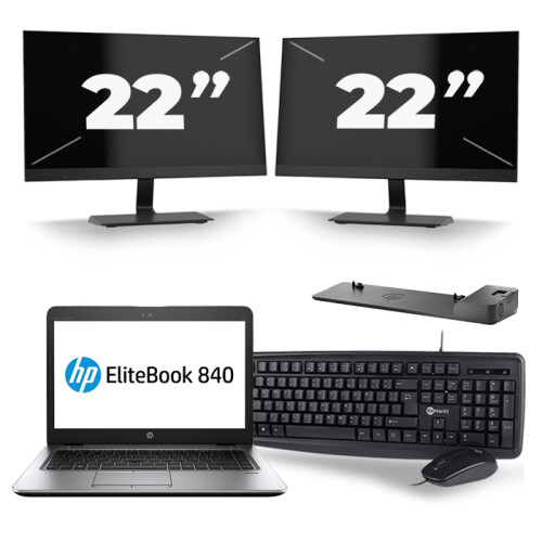 HP EliteBook 840 G4 - Intel Core i5-7e Generatie - 14 inch - 8GB RAM - 256GB SSD - Windows 11 + 2x 22 inch Monitor Tweedehands