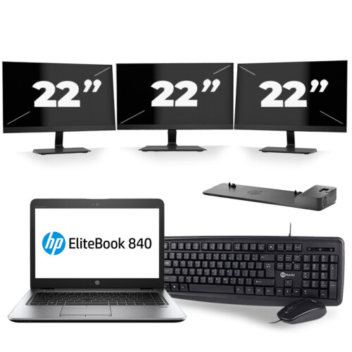 HP EliteBook 840 G4 - Intel Core i5-7e Generatie - 14 inch - 8GB RAM - 256GB SSD - Windows 11 + 3x 22 inch Monitor Tweedehands