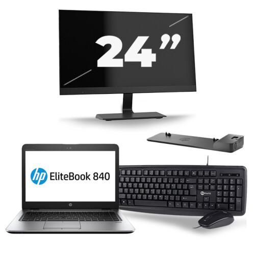 HP EliteBook 840 G4 - Intel Core i5-7e Generatie - 14 inch - 8GB RAM - 256GB SSD - Windows 11 + 1x 24 inch Monitor Tweedehands