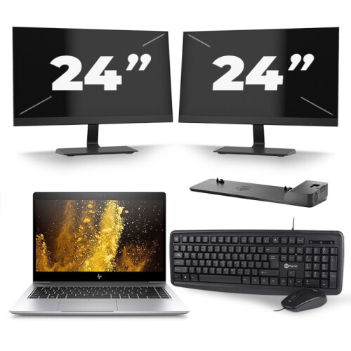 HP EliteBook 840 G5 - Intel Core i5-7e Generatie - 14 inch - 8GB RAM - 256GB SSD - Windows 11 + 2x 24 inch Monitor Tweedehands