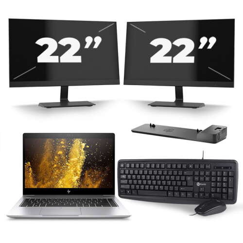 HP EliteBook 840 G5 - Intel Core i5-7e Generatie - 14 inch - 8GB RAM - 256GB SSD - Windows 11 + 2x 22 inch Monitor Tweedehands