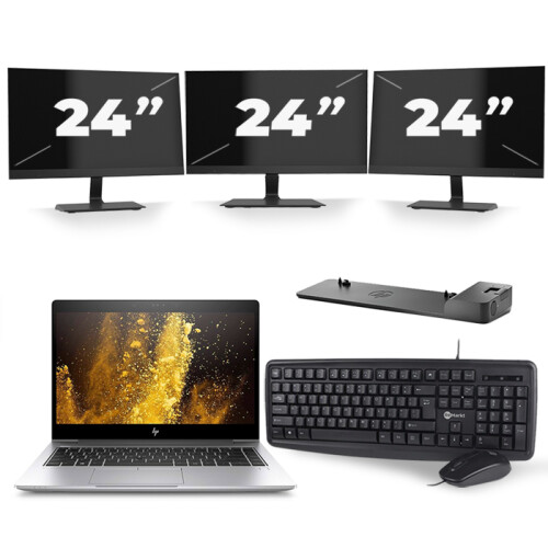 HP EliteBook 840 G5 - Intel Core i5-7e Generatie - 14 inch - 8GB RAM - 256GB SSD - Windows 11 + 3x 24 inch Monitor Tweedehands