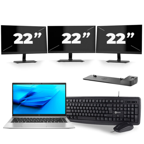 HP EliteBook 840 G7 - Intel Core i5-10e Generatie - 14 inch - 16GB RAM - 256GB SSD - Windows 11 + 3x 22 inch Monitor Tweedehands