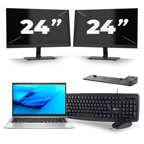 HP EliteBook 840 G7 - Intel Core i5-10e Generatie - 14 inch - 8GB RAM - 256GB SSD - Windows 11 + 2x 24 inch Monitor Tweedehands