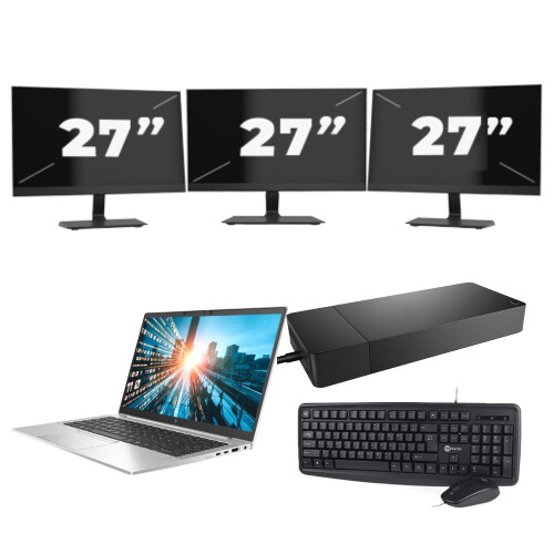 HP EliteBook 840 G7 - Intel Core i7-10e Generatie - 14 inch - 16GB RAM - 512GB SSD - Windows 11 Home + 3x 27 inch Monitor Tweedehands