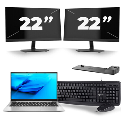 HP EliteBook 840 G7 - Intel Core i7-10e Generatie - 14 inch - 8GB RAM - 256GB SSD - Windows 11 + 2x 22 inch Monitor Tweedehands