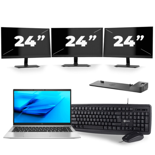 HP EliteBook 840 G7 - Intel Core i7-10e Generatie - 14 inch - 8GB RAM - 256GB SSD - Windows 11 + 3x 24 inch Monitor Tweedehands