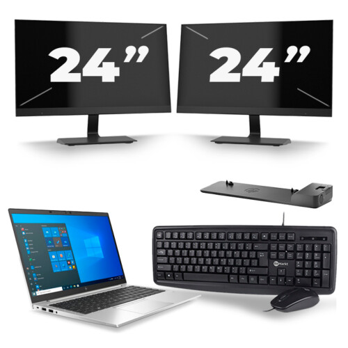 HP EliteBook 840 G8 - Intel Core i5-11e Generatie - 14 inch - 8GB RAM - 256GB SSD - Windows 11 + 2x 24 inch Monitor Tweedehands