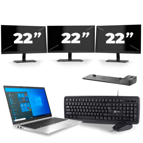 HP EliteBook 840 G8 - Intel Core i5-11e Generatie - 14 inch - 8GB RAM - 256GB SSD - Windows 11 + 3x 22 inch Monitor Tweedehands