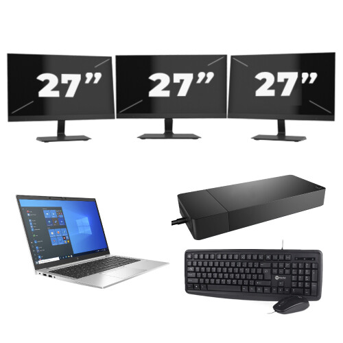 HP EliteBook 840 G8 - Intel Core i7-11e Generatie - 14 inch - 16GB RAM - 512GB SSD - Windows 11 Home + 3x 27 inch Monitor Tweedehands