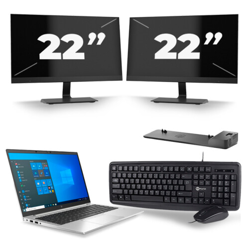 HP EliteBook 840 G8 - Intel Core i7-11e Generatie - 14 inch - 8GB RAM - 256GB SSD - Windows 11 + 2x 22 inch Monitor Tweedehands