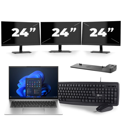 HP EliteBook 840 G9 - Intel Core i5-12e Generatie - 14 inch - 8GB RAM - 256GB SSD - Windows 11 + 3x 24 inch Monitor Tweedehands