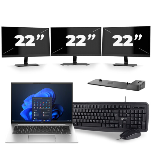 HP EliteBook 840 G9 - Intel Core i5-12e Generatie - 14 inch - 8GB RAM - 256GB SSD - Windows 11 + 3x 22 inch Monitor Tweedehands