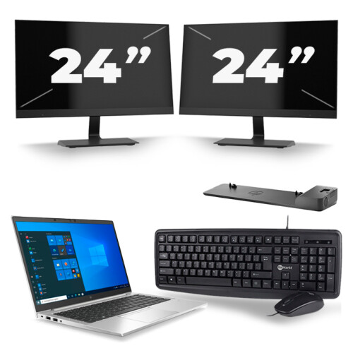 HP EliteBook 845 G7 - AMD Ryzen 3 Pro 4450U - 14 inch - 8GB RAM - 256GB SSD - Windows 10 Home + 2x 24 inch Monitor Tweedehands