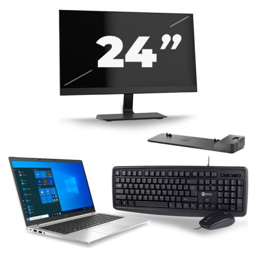 HP EliteBook 845 G7 - AMD Ryzen 5 PRO 4650U - 14 inch - 8GB RAM - 256GB SSD - Windows 10 + 1x 24 inch Monitor Tweedehands