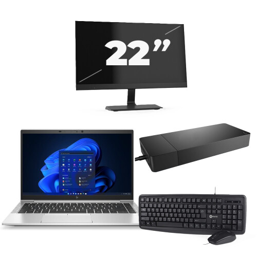 HP EliteBook 845 G8 - AMD Ryzen 3 PRO 5400U - 14 inch - 8GB RAM - 256GB SSD - Windows 11 Home + 1x 22 inch Monitor Tweedehands