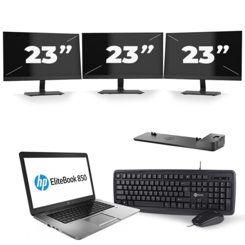 HP EliteBook 850 G2 - Intel Core i7-5e Generatie - 15 inch - 8GB RAM - 256GB SSD - Windows 11 + 3x 23 inch Monitor Tweedehands