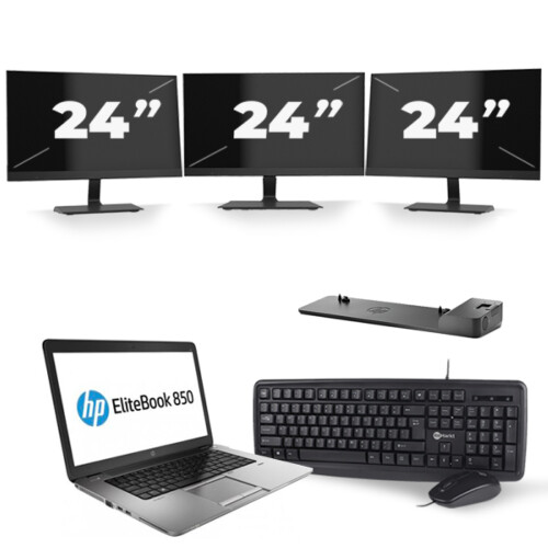 HP EliteBook 850 G2 - Intel Core i7-5e Generatie - 15 inch - 8GB RAM - 256GB SSD - Windows 11 + 3x 24 inch Monitor Tweedehands