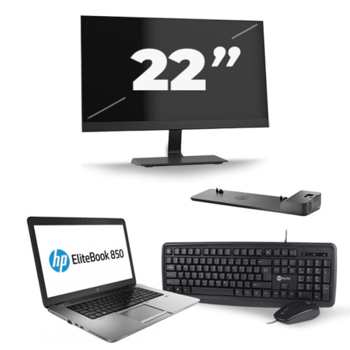 HP EliteBook 850 G2 - Intel Core i7-5e Generatie - 15 inch - 8GB RAM - 256GB SSD - Windows 11 + 1x 22 inch Monitor Tweedehands