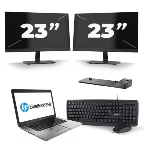 HP EliteBook 850 G2 - Intel Core i7-5e Generatie - 15 inch - 8GB RAM - 256GB SSD - Windows 11 + 2x 23 inch Monitor Tweedehands