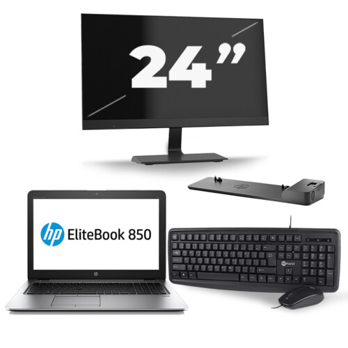 HP EliteBook 850 G3 - Intel Core i5-6e Generatie - 15 inch - 8GB RAM - 256GB SSD - Windows 11 + 1x 24 inch Monitor Tweedehands