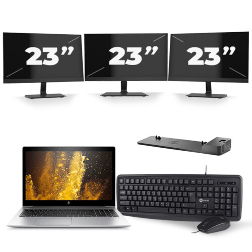 HP EliteBook 850 G5 - Intel Core i5-7e Generatie - 15 inch - 8GB RAM - 256GB SSD - Windows 11 + 3x 23 inch Monitor Tweedehands