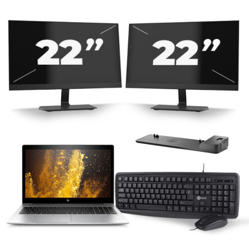 HP EliteBook 850 G5 - Intel Core i5-8e Generatie - 15 inch - 16GB RAM - 256GB SSD - Windows 11 + 2x 22 inch Monitor Tweedehands